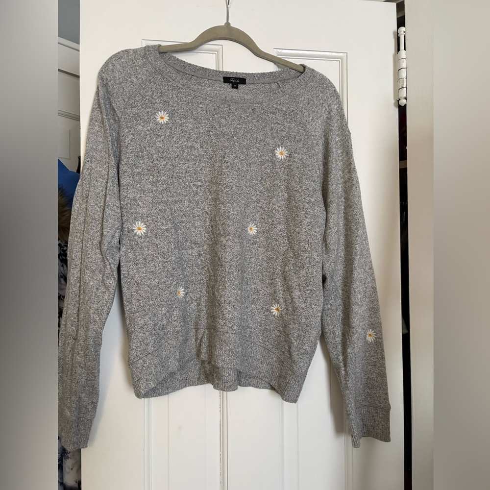 Gray sweater with Floral Embroidery